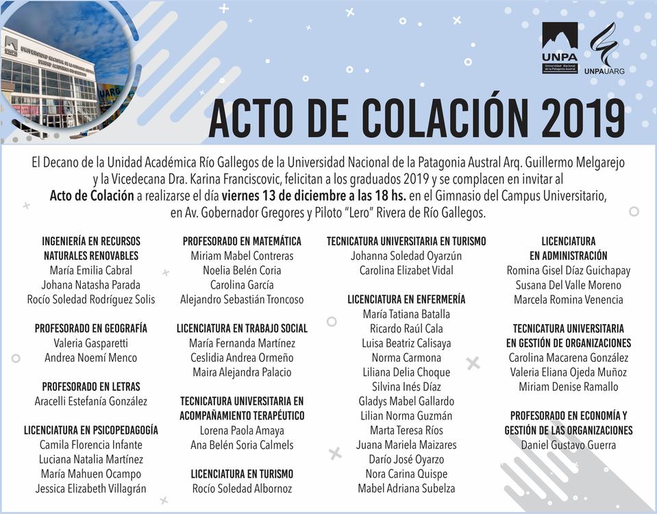 Acto de colación invitación 2019