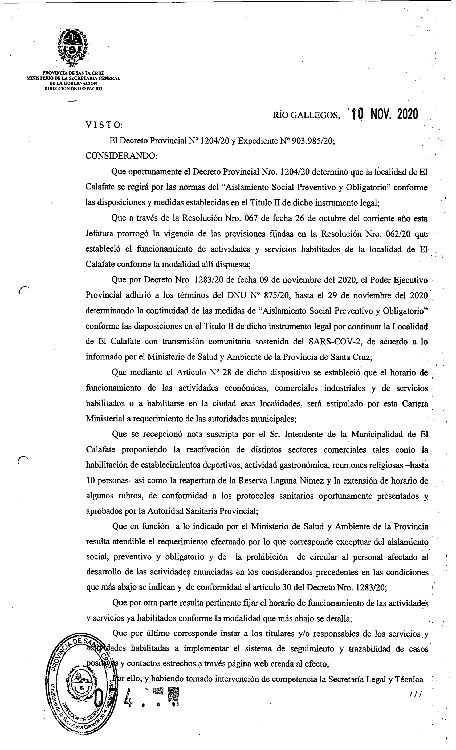 RESOLUCION 074 HORARIOS EL CALAFATE 10-11-20-1