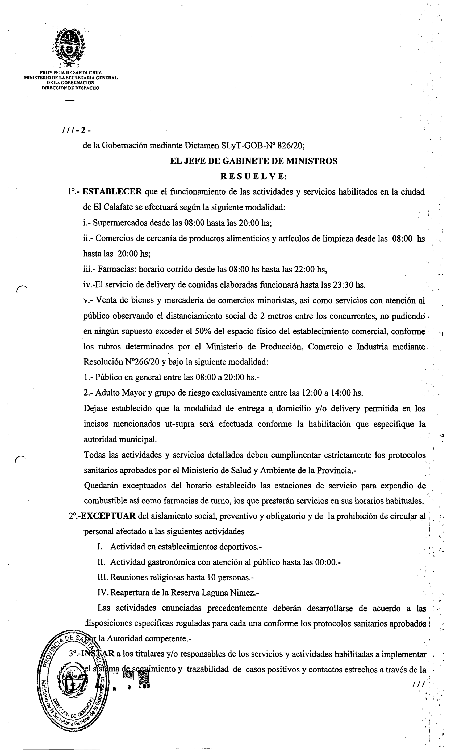 RESOLUCION 074 HORARIOS EL CALAFATE 10-11-20-2