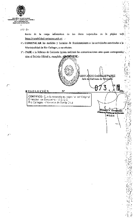 RESOLUCION 073 HORARIOS RIO GALLEGOS 10-11-20-3