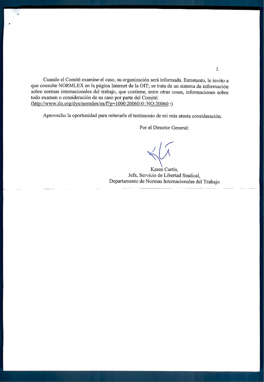 OIT dio curso a la denuncia de ADOSAC2